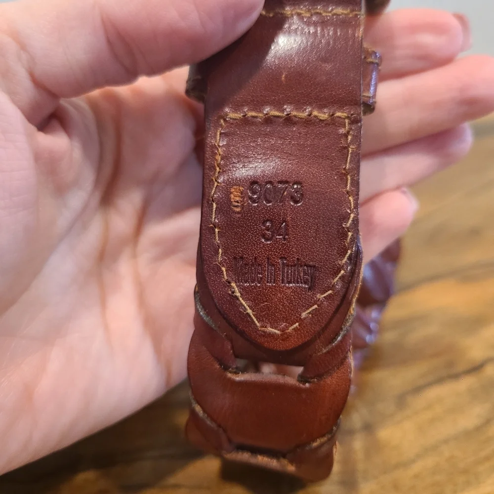 Brown Leather Link Belt -Size 34